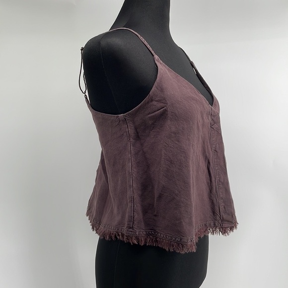 Young fabulous & broke brown tank linen blend raw edge button closure sz xs NWT - Picture 9 of 12